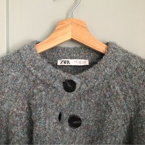 Zara Crop Blue Cozy Button-up Sweater